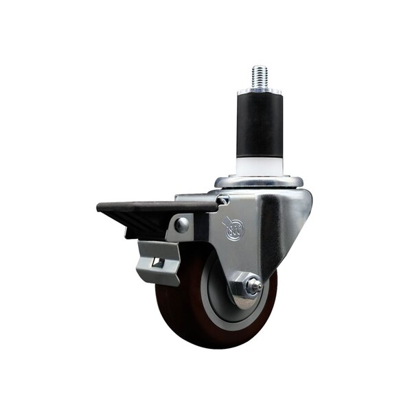 3'' Maroon Poly Swivel 1-1/2'' Expanding Stem Caster with Brake